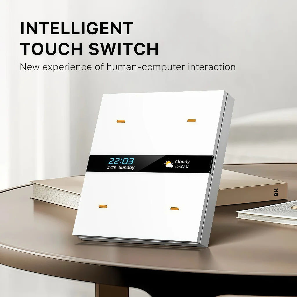 Фото Умный настенный переключатель M8 Pro Tuya Zigbee, версия с нулевой проволокой, голосовыми устройствами Alexa и Google. Погода и отображение времени. №2