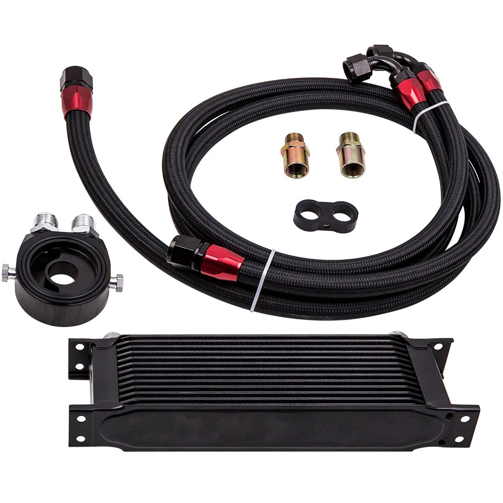 

13 Row 10AN Transmission Oil Cooler And Filter Adapter Hose Fitting Kit black Brand New