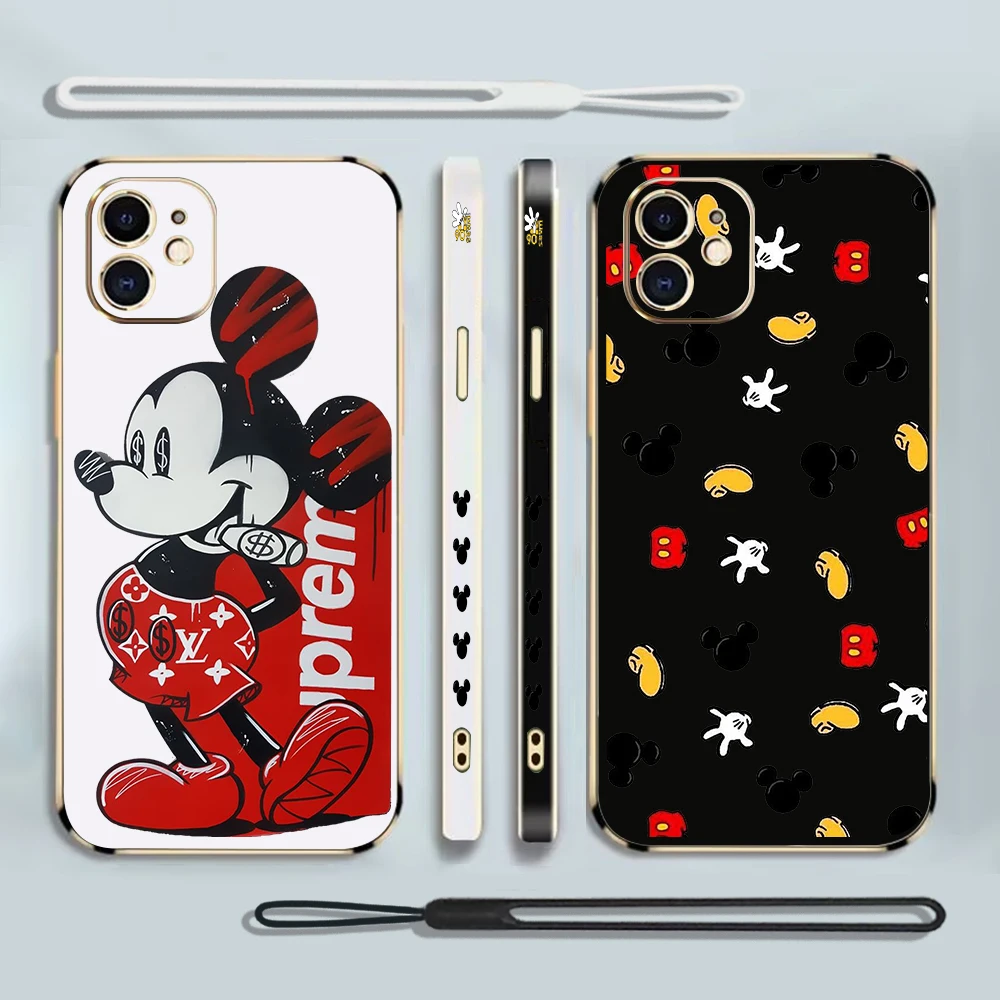 

Disney Mickey Mouse Phone Case for For iphone 14 13 12 11 Pro Max X XR XS MAX Plus Cases Glossy Plated Cover Silicone Protector