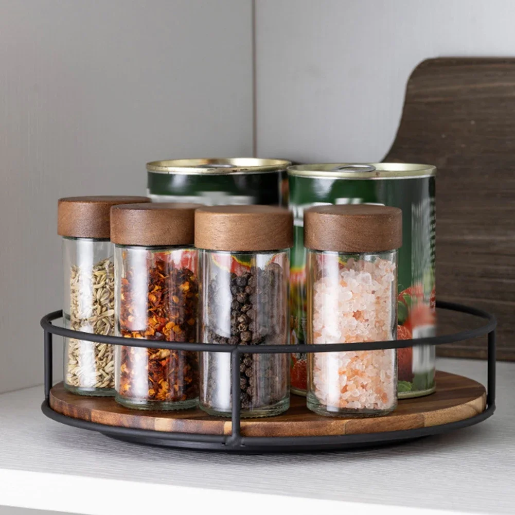 Деревянный Вращающийся поднос Полка для специй буфетный шкаф поворотный стол с