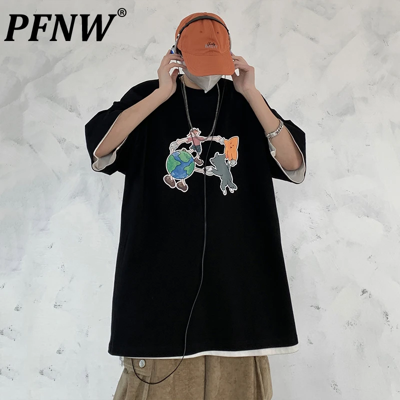

PFNW Spring Summer New Men's Fashion Darkwear Short Sleeve T-shirt Japan Style Baggy Leisure Niche Print Tide Sport Tops 28A1440
