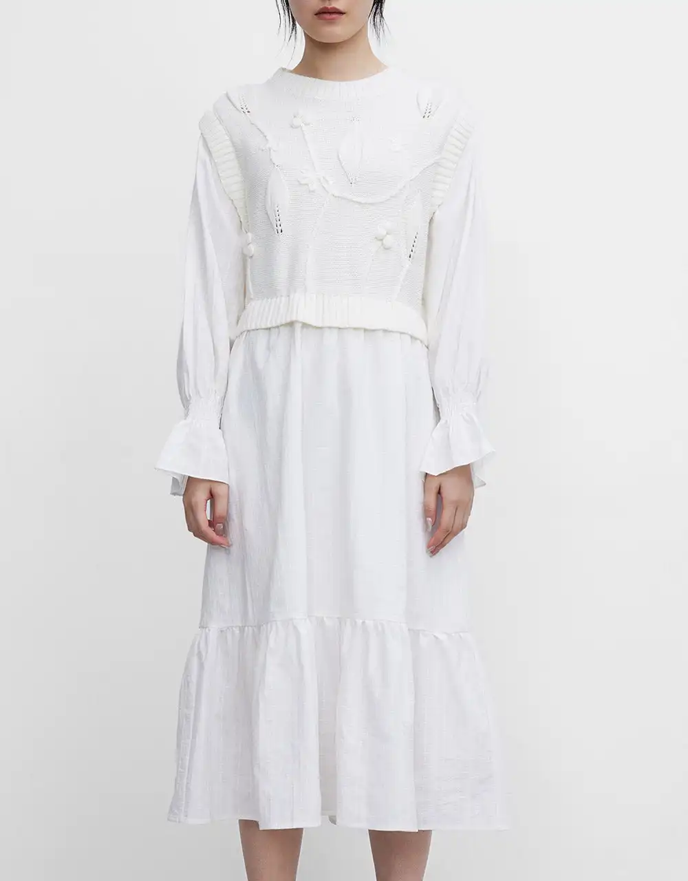 

2 In 1 Crew Neck Knitted Ruffle Hem Dress