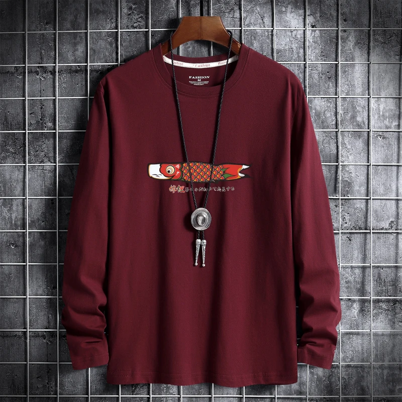 

Long-Sleeve T-Shirts Men Print Cotton Tees Round-Neck Loose Soft TShirts Plus Size 4XL 5XL 6XL