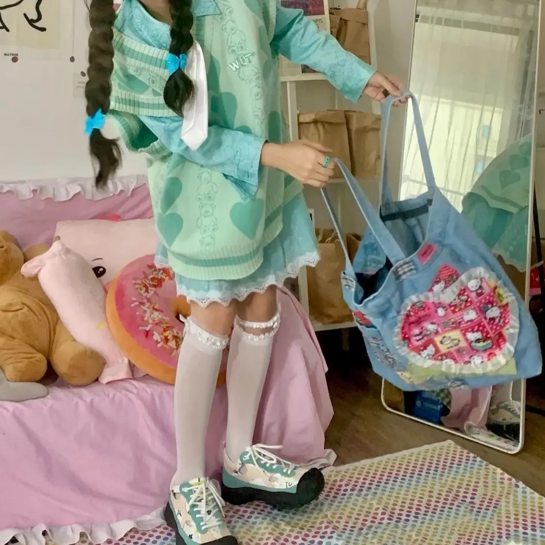 Женские рюкзаки Hello Kitty Millennium популярная женская джинсовая сумка строченная