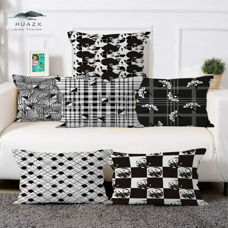 

Black and White Checkered Pillow Case Peach Skin Backrest Pillowcase Pillowcases Decorative Sofa 45*45 40x40cm Cushion Cover