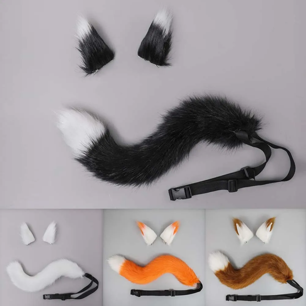 

Animal Plush Fox Cat Ear Headwear Tail Suit Cosplay Lolita Girl Party Hair Clip Kawaii Animal Handmade Set Costume Accessories
