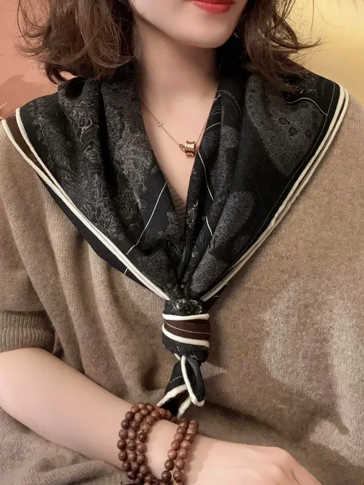 Высококачественный двусторонний гетерохромный шелковый шерстяной шарф женский