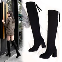 2020 winter new ladies fashion comfortable plus cotton warm boots women casual sexy flock zip black high heel boots mujer c96