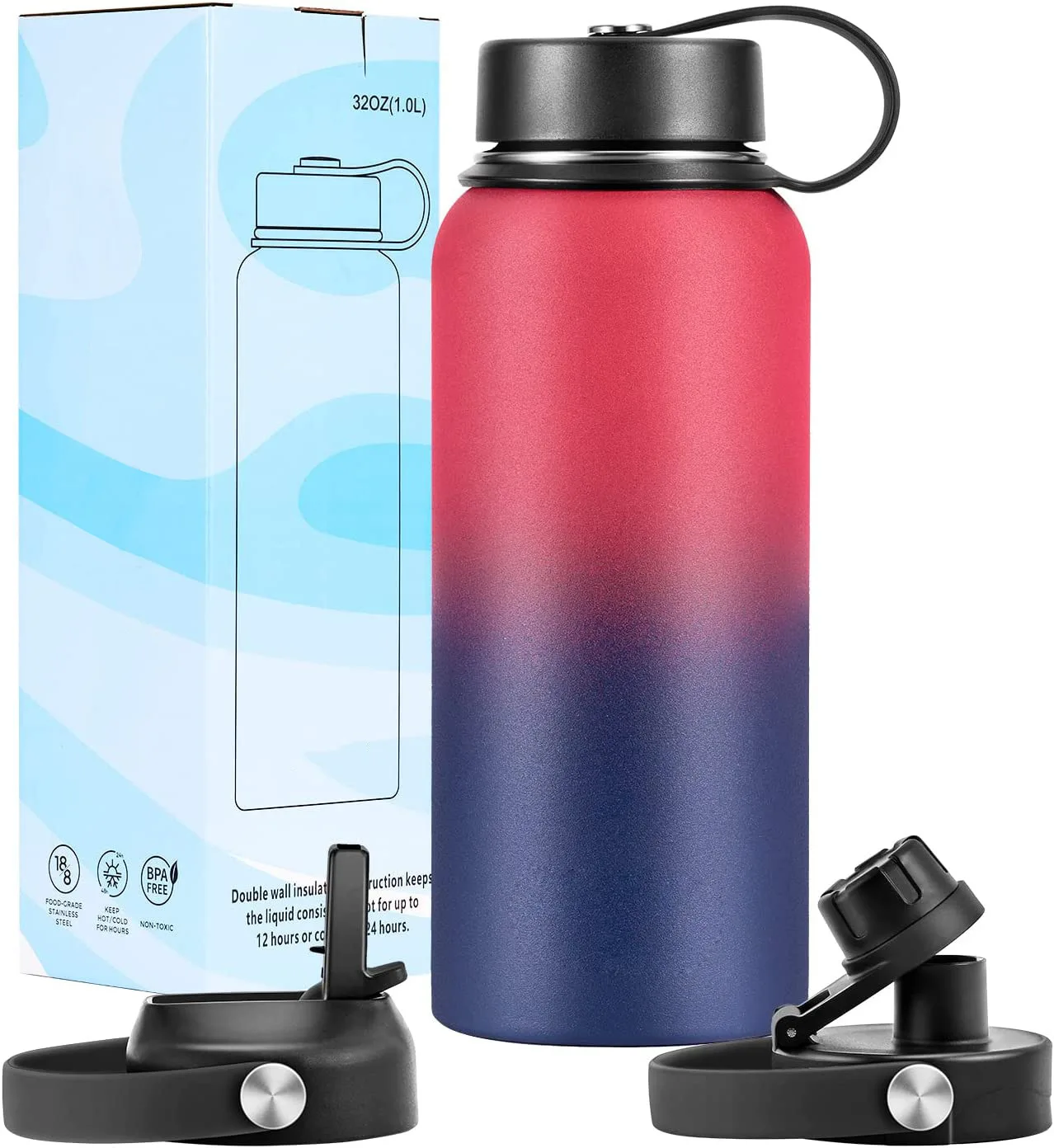 

1000mL Vacuum Flask Double Layer 304 Stainless Steel Thermos Cup Gradient Kettle Outdoor Sports Gym Water Bottle Keep Cold/Hot