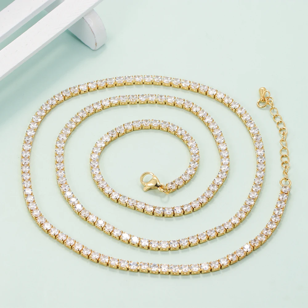 

EYIKA High Quality 3mm Iced Out Sparkling Clear Cubic Zirconia Tennis Chain Long Necklace Hip Hop Copper Women Men Jewelry Gift
