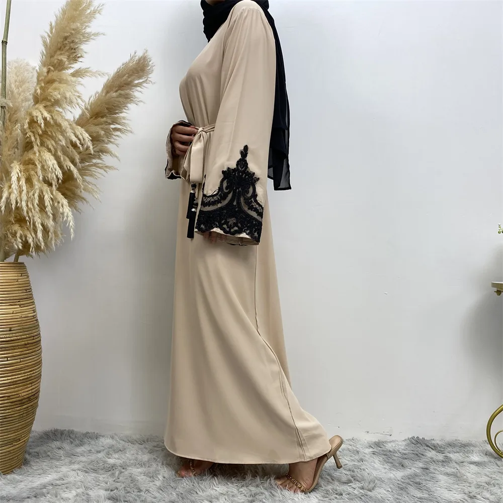 Moroccan Kaftan 2023 New Fashion Versatile Muslim Wear Long Sleeve Lace Panels Long Loose Dress Evening Dresses  جلابيه نسائية