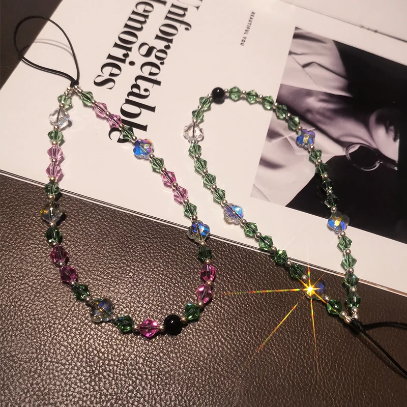 

Mobile Phone Lanyard Wrist Strap Short Wrist Diamond-shaped Colorful Beads Hand-beaded Bracelet Pendant Phone Anti-lost Sling
