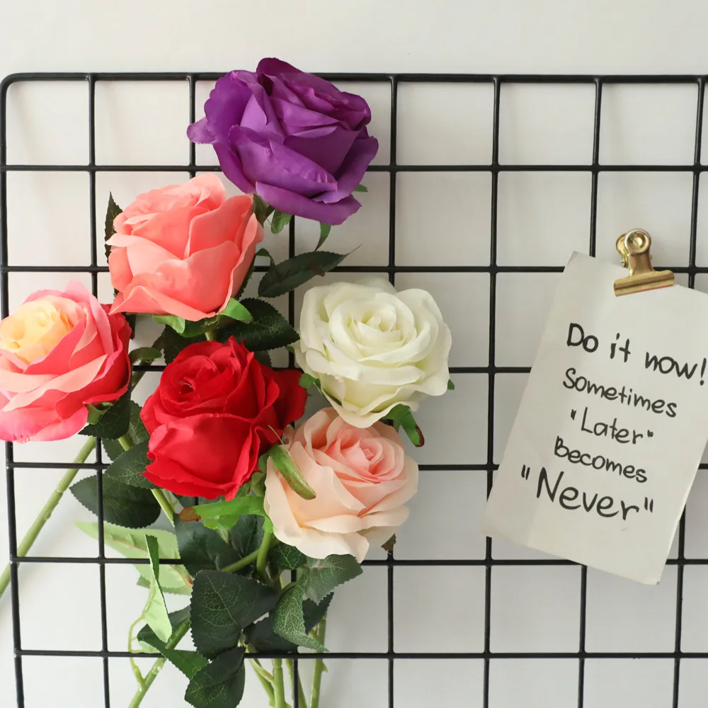 

52cm artificial silk high quality rose branch for Valentine's Day gift decoration fake roses flower red white wedding home decor