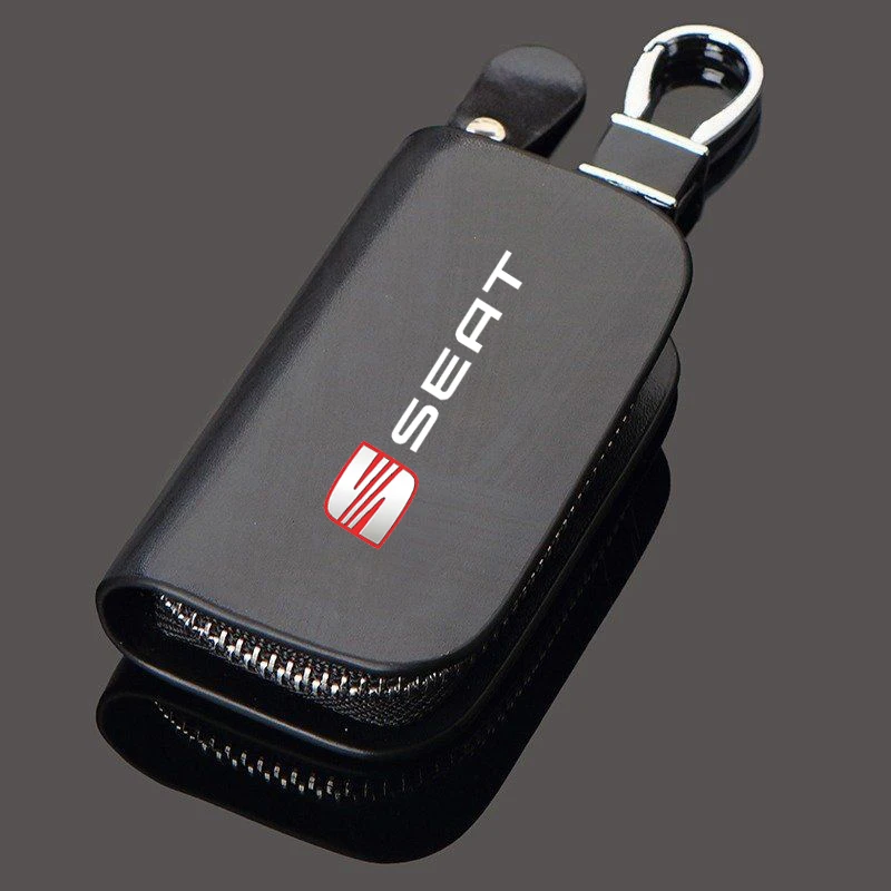 

Leather Zipper Keychain Organizer Pouch Car Key Bag Wallet Case For Seat LOGO Leon Ibiza cupra Altea Belt Racing Car-Styling