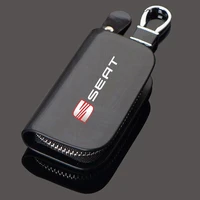 leather zipper keychain organizer pouch car key bag wallet case for seat logo leon ibiza cupra altea belt racing car styling