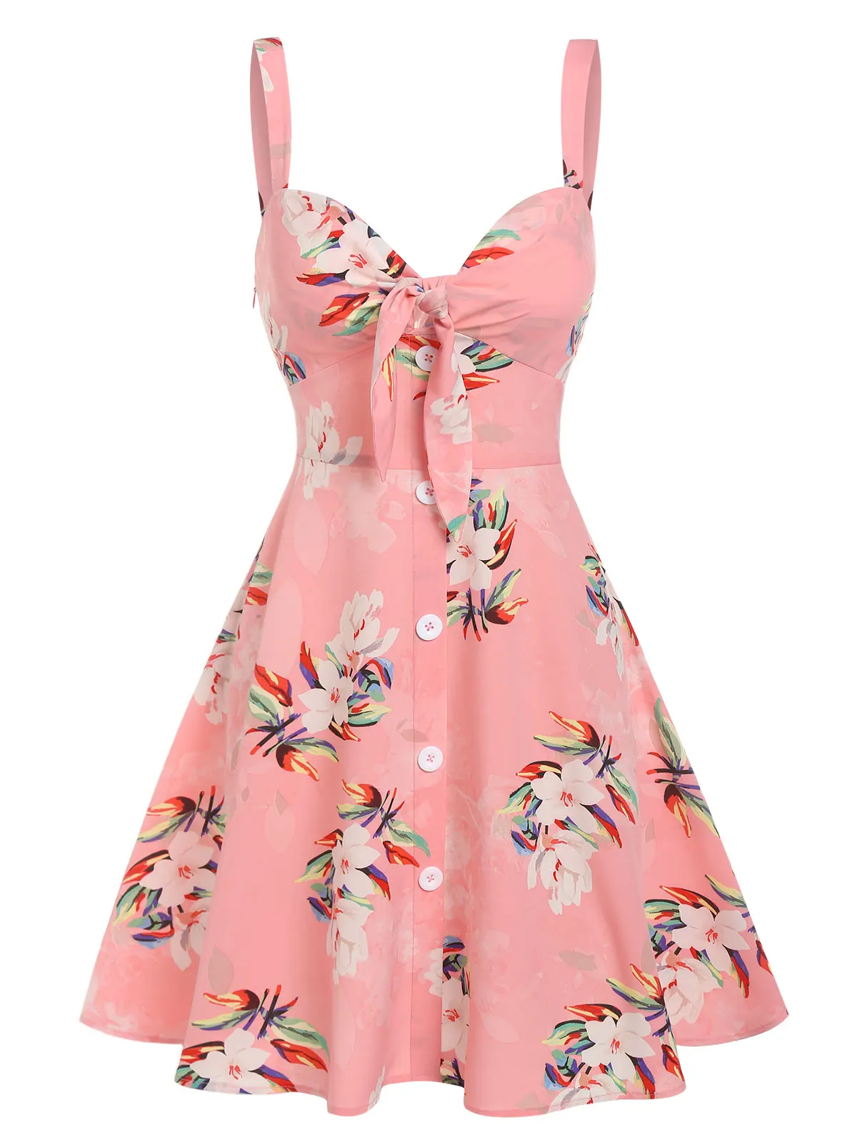 

2022 летнее женское платье с v-образным вырезом, платье трапециевидной формы с высокой талией и узлом спереди, платье с цветочным принтом и пуг...