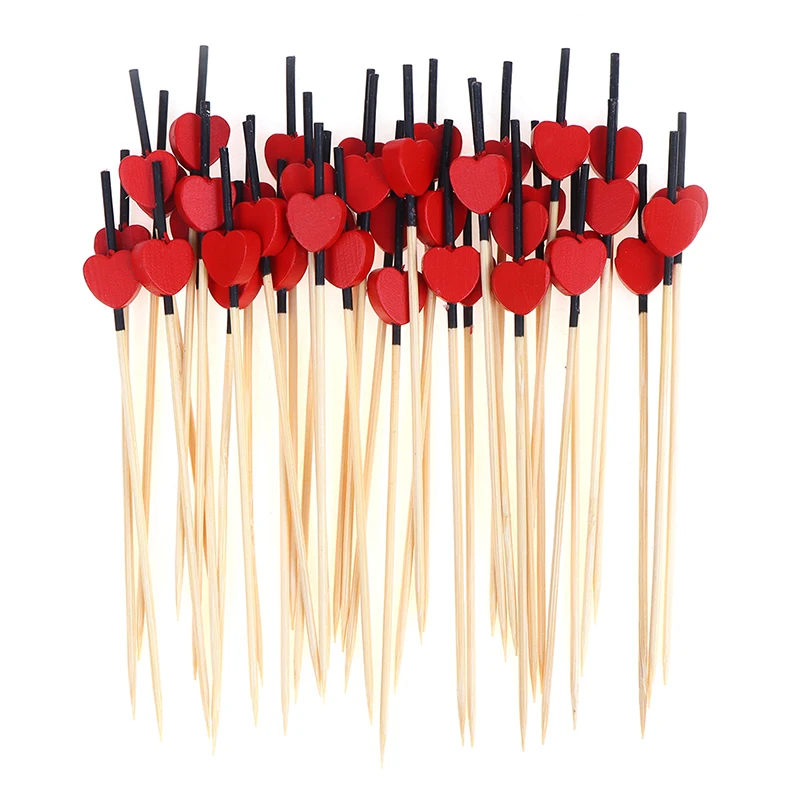 

100pc/set 12cm Heart Flower Bamboo Pick Buffet Cupcake Fruit Fork Party Dessert Salad Stick Cocktail Skewer for Wedding Decor