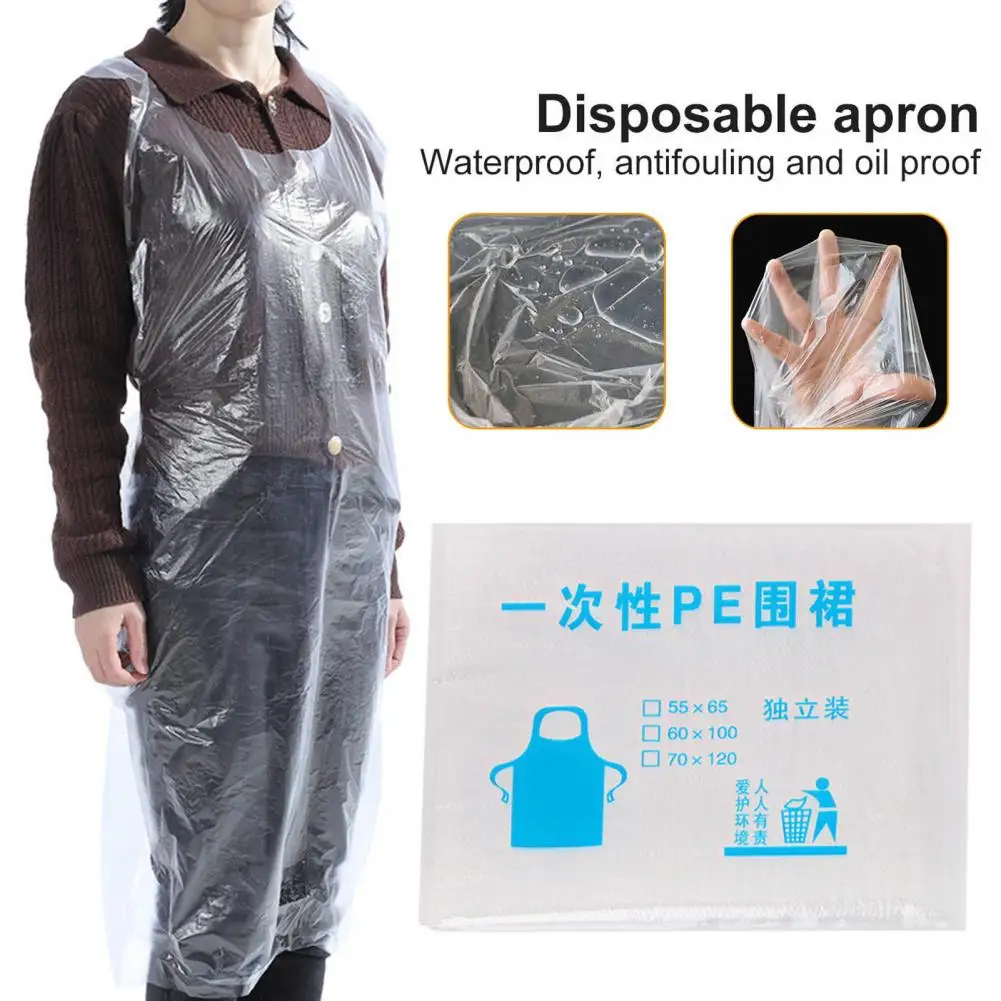 

50Pcs/Bag Adults Aprons Transparent Waterproof Polyethylene Adjustable Women Men Disposable Plastic Aprons Restaurant Supplies
