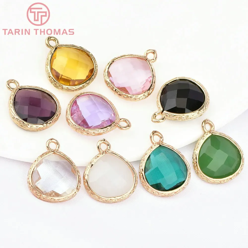 (3793) 10 шт. 17x14 мм 24-каратного золота латунь и стекло подвески в форме капли