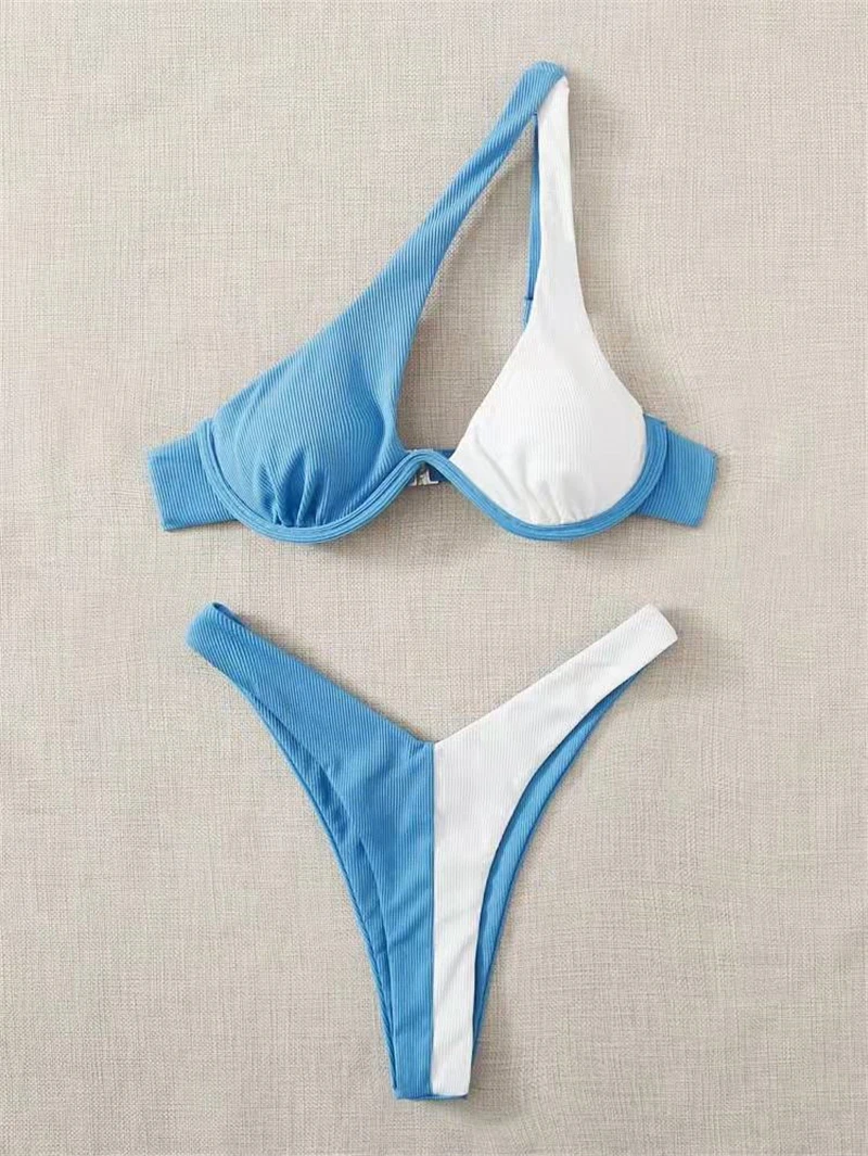 Новинка 2022 сексуальный женский купальник-бикини в рубчик на одно плечо женское