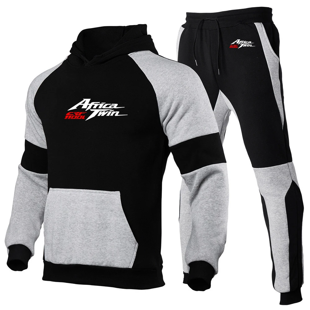 

Africa Twin Crf 1000L 2023 Men's New Long Sleeves Patchwork Tracksuit Hoodies Sweatshirt Tops Pants High Street Two Pieces Suits