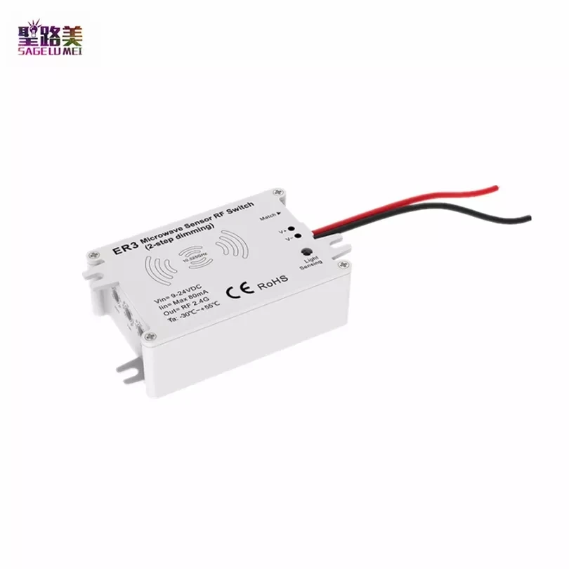 

ER3 Microwave Sensor 2-step Dimming RF 2.4G RF Wireless Switch Motion Detector Built-in motion and daylight sensor DC9V-24V 12V