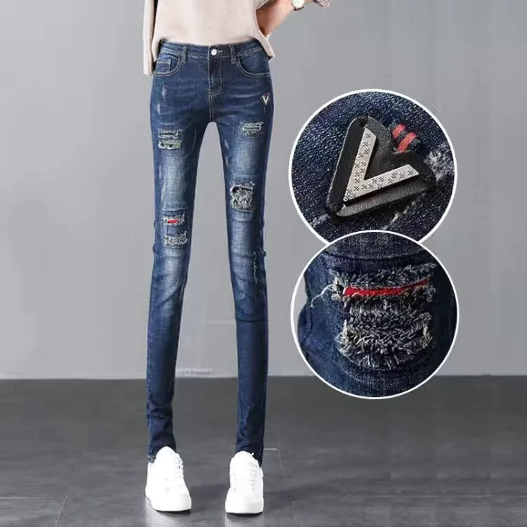 

Синие рваные винтажные женские состаренные джинсы Уличная одежда хип-хоп брюки с высокой талией модные прямые джинсовые брюки для женщин