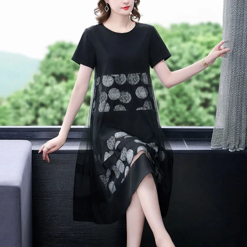 Платье женское с коротким рукавом и принтом модное черное платье для матерей