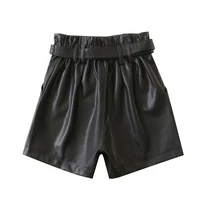 2022 women chic fashion with belt faux leather shorts vitnage high waist zipper fly pockets female short pants mujer