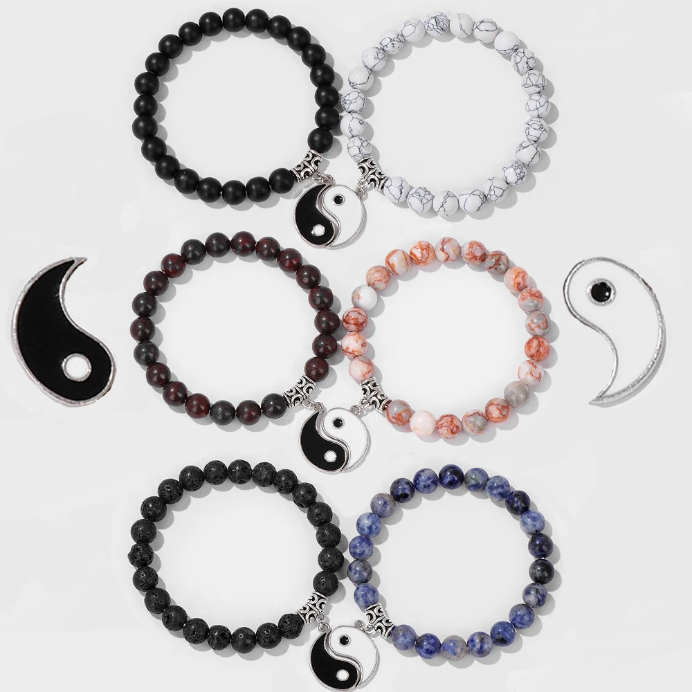 

2Pcs/set Tai Chi Pendant Couple Bracelets For Women Men Yin & Yang Energy Balance Friendship Bracelet Yoga Fashion Lucky Jewelry