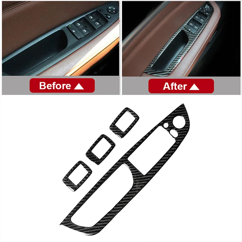 

4PCS Carbon Fiber Car Window Switch Lifter Control Panel Frame Decoration Refit Trim Sticker For BMW X5 E70 X6 e71 Accessories