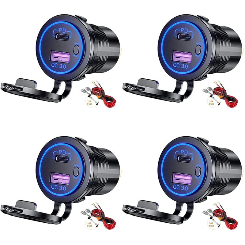 

Зарядное устройство для автомобиля, 4 шт., USB Тип C и QC 3,0, 12 В
