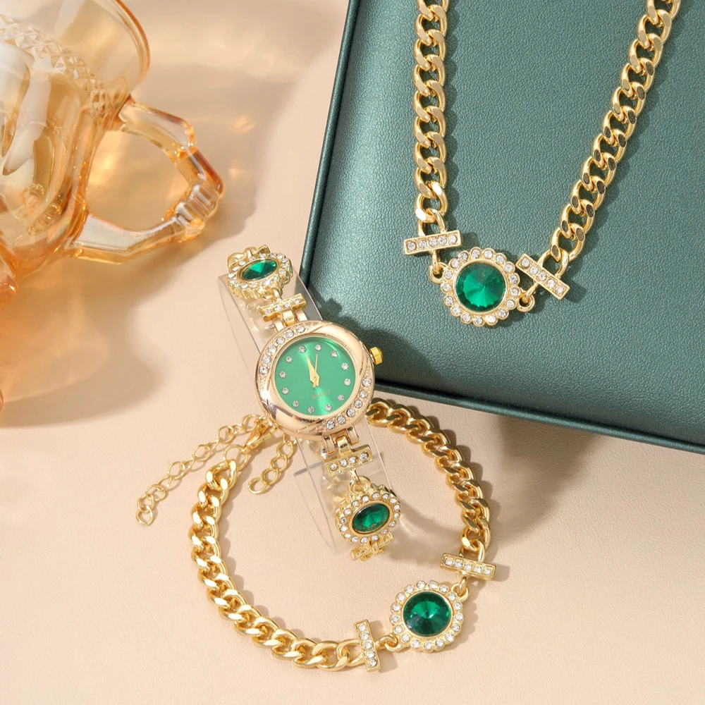 3 шт. комплект женских часов с бриллиантами зеленые часы женские наручные элитный