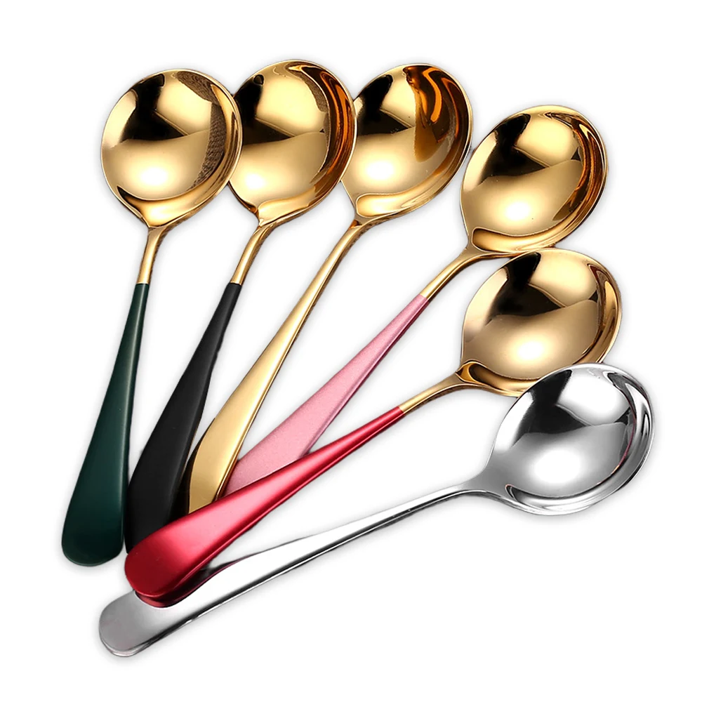 

Круглая ложка с покрытием из нержавеющей стали, портативные кофейные ложки для напитков, домашний инструмент для свадебной церемонии, стол...