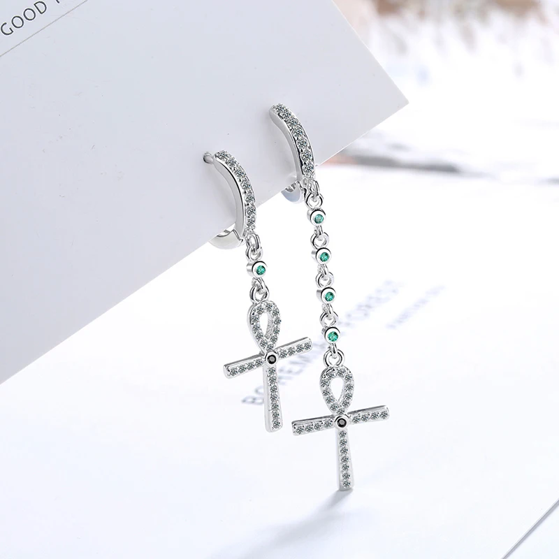 

Romantic Charming Long Drop Earrings Crystal Zircon Huggies With Chain Cross Tassel Pendant Female Dangle Earring Jewelry Gifts