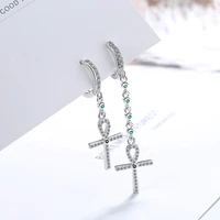 romantic charming long drop earrings crystal zircon huggies with chain cross tassel pendant female dangle earring jewelry gifts