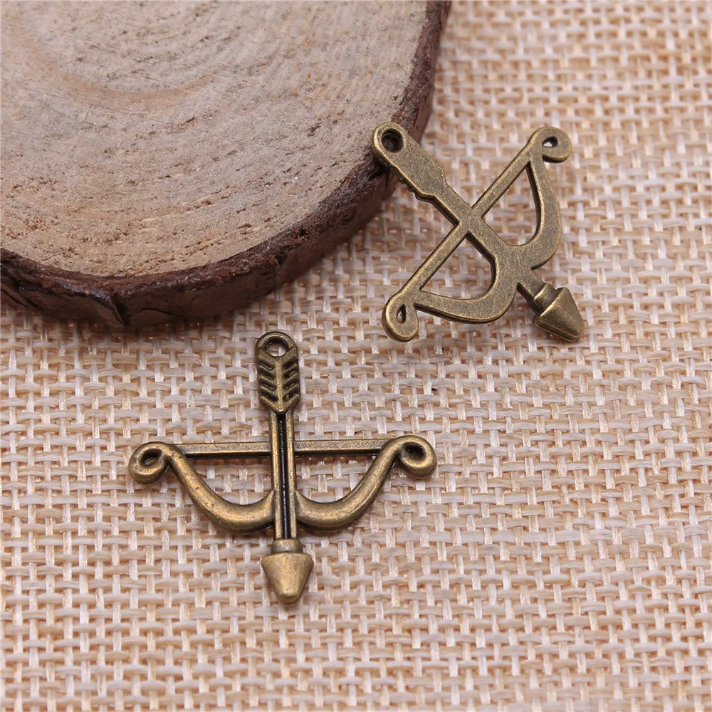 20Pcs 26x25mm Antique Silver Color Bow and Arrow Charms Pendant Designer Charms Fit Jewelry Making DIY Jewelry Accessories