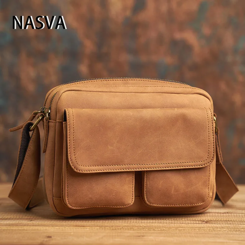 

Сумка нагрудная NASVA мужская из натуральной кожи, саквояж на плечо в винтажном стиле, сумочка-мессенджер для путешествий/занятий спортом, чем...