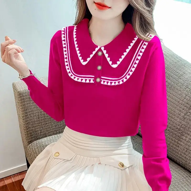 

2023 New Women's Clothing Peter Pan Collar Knitted Long Sleeve Commuter Slim Casual All-match Button Sweet Sweaters Jumpers