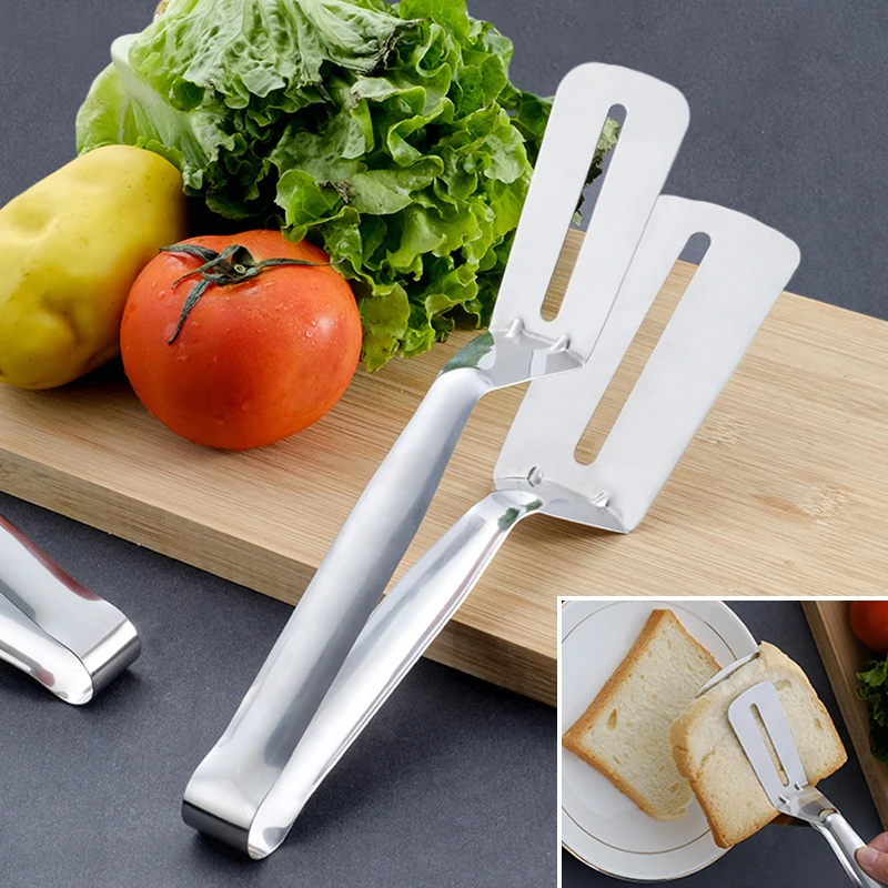 

Stainless Steel Frying Shovel Clip Multifunctional Steak BBQ Tongs Frying Fish Spatula Clip Bread Clip Household Kitchen Tool