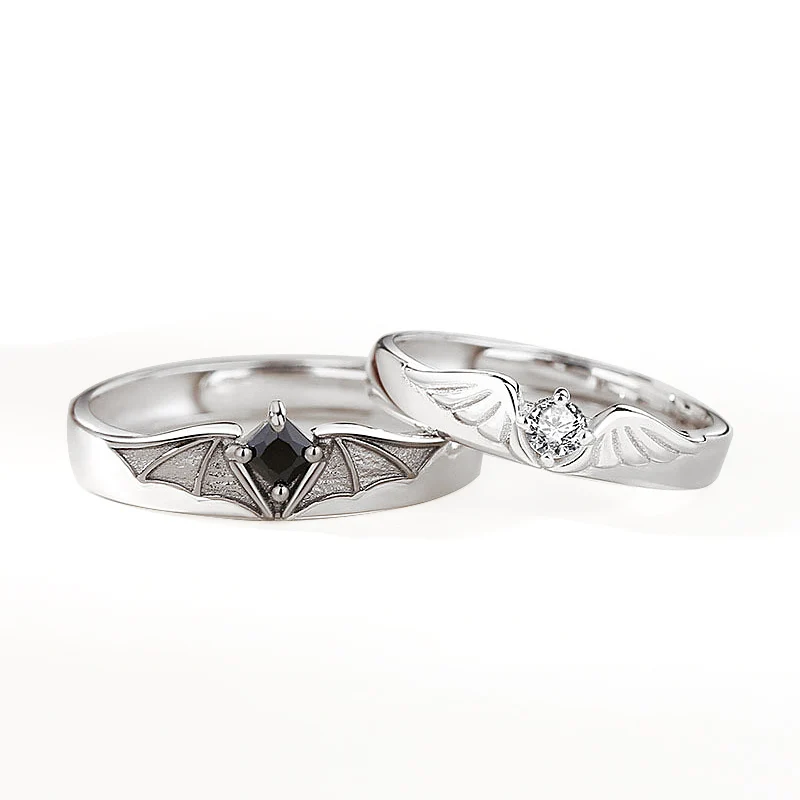 

Romantic Angel Demon Couple Rings For Women Men Goth Fashion Design Personality Wing Adjustable Men's Ring Lovers Jewelry Gift