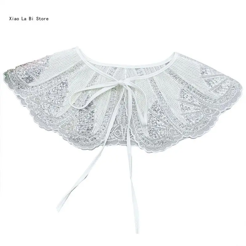 

Нежная вышивка с блестками, накладной воротник, кружевная аппликация, вырез для леди XXFD