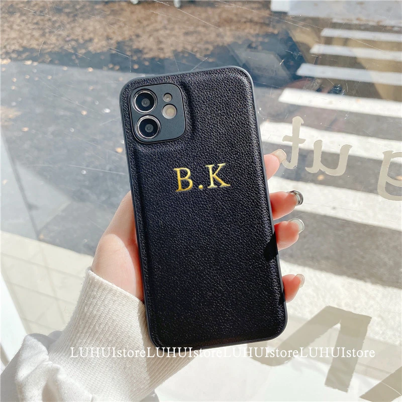 Корейский мягкий чехол из искусственной кожи с именными буквами для iPhone 13 12 11 Pro X