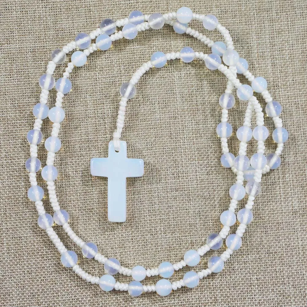 Selling Natural Stones Knotted 6MM Cross Pendant Necklace Accessory Fashion Crystal Agate Exquisite Sweater Chain Ethnic Jewelry