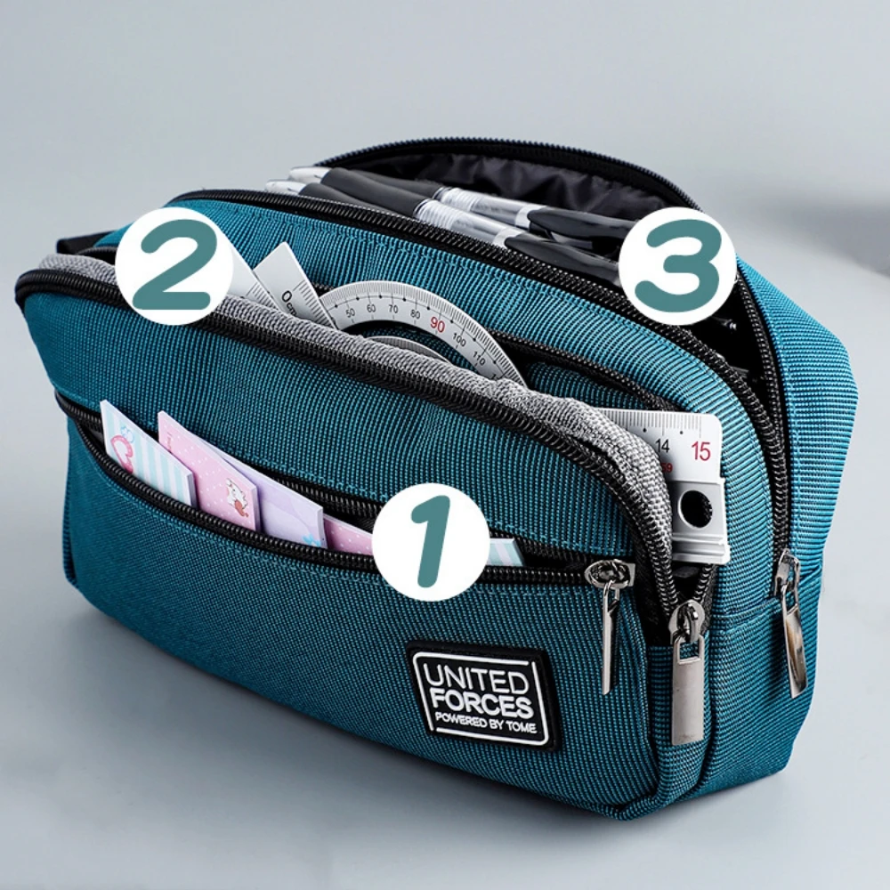 Портативная трехслойная вместительная сумка для карандашей холщовая ручка