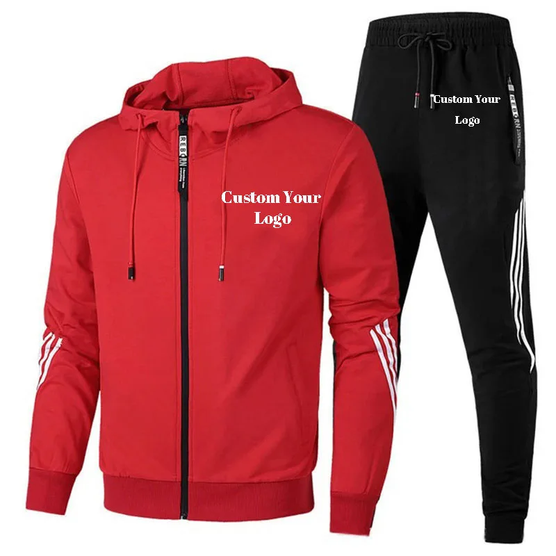 Customizable New Men's Casual Sports Suit Fashion Zip Jacket Men and Women Running Striped Sports Suit