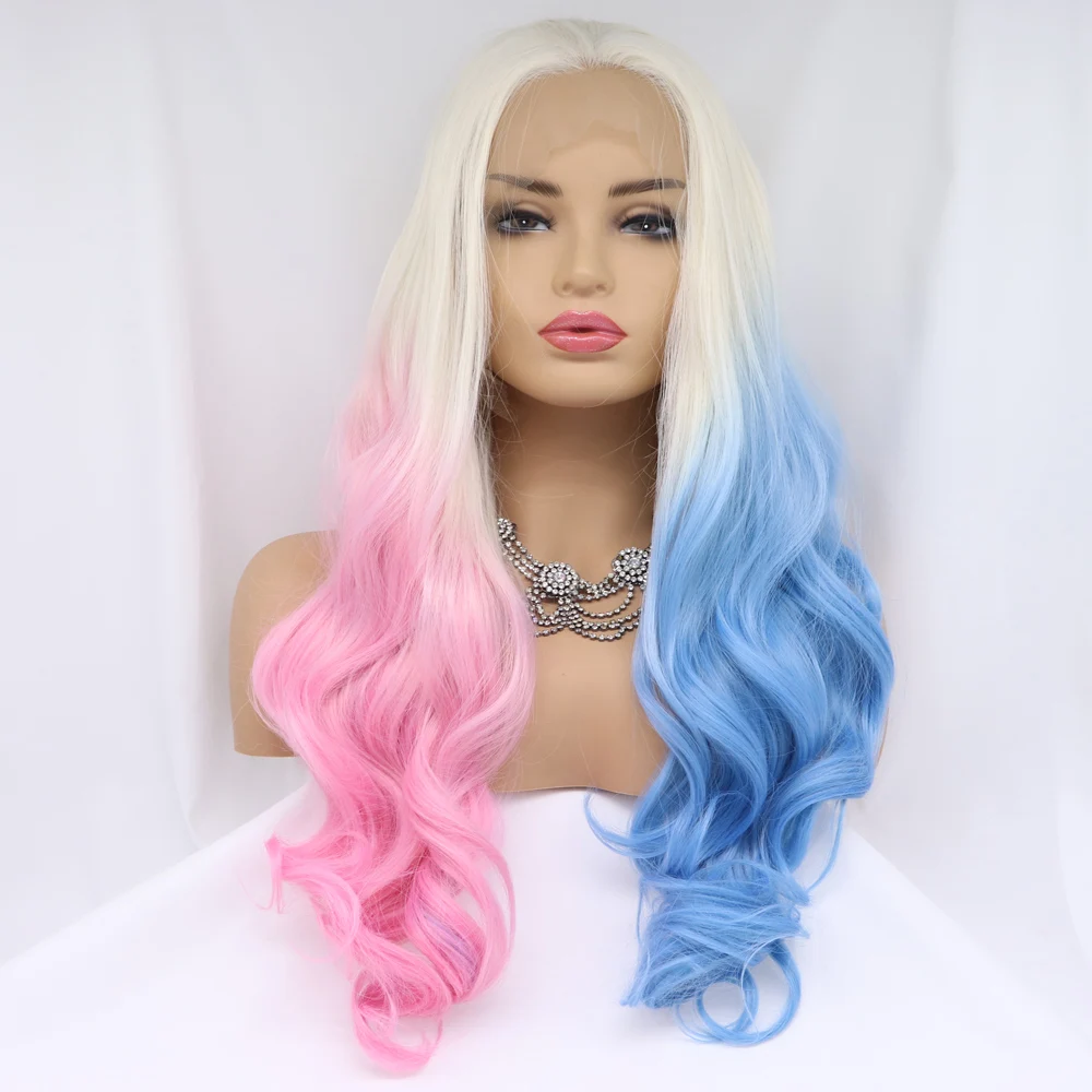 Женский парик Melody долговечный розовый и полусиний волнистый платиновый блонд