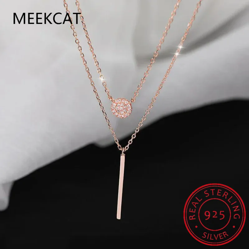 Moissanite Circle Pendant Necklace Niche 925 Sterling Silver Double Layers Chain Necklaces for Women Valentine's Day Gift