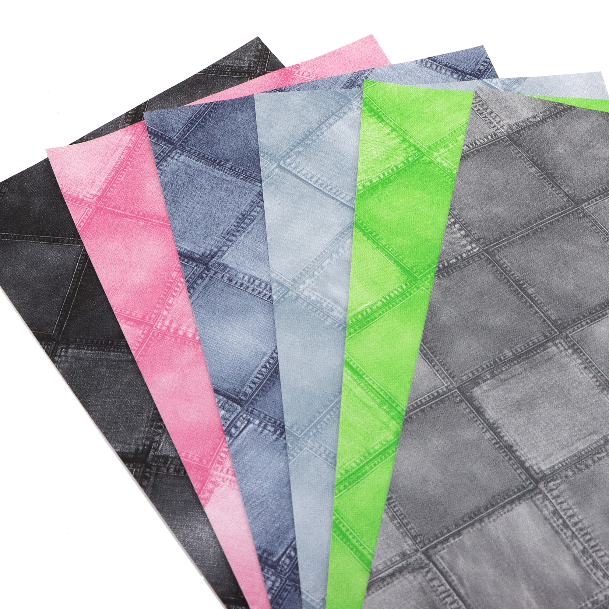 Faux Leather Sheets Denim Plaid Grid Synthetic Leather Fabric Roll For Diy Earrings Hair Bows Crafts