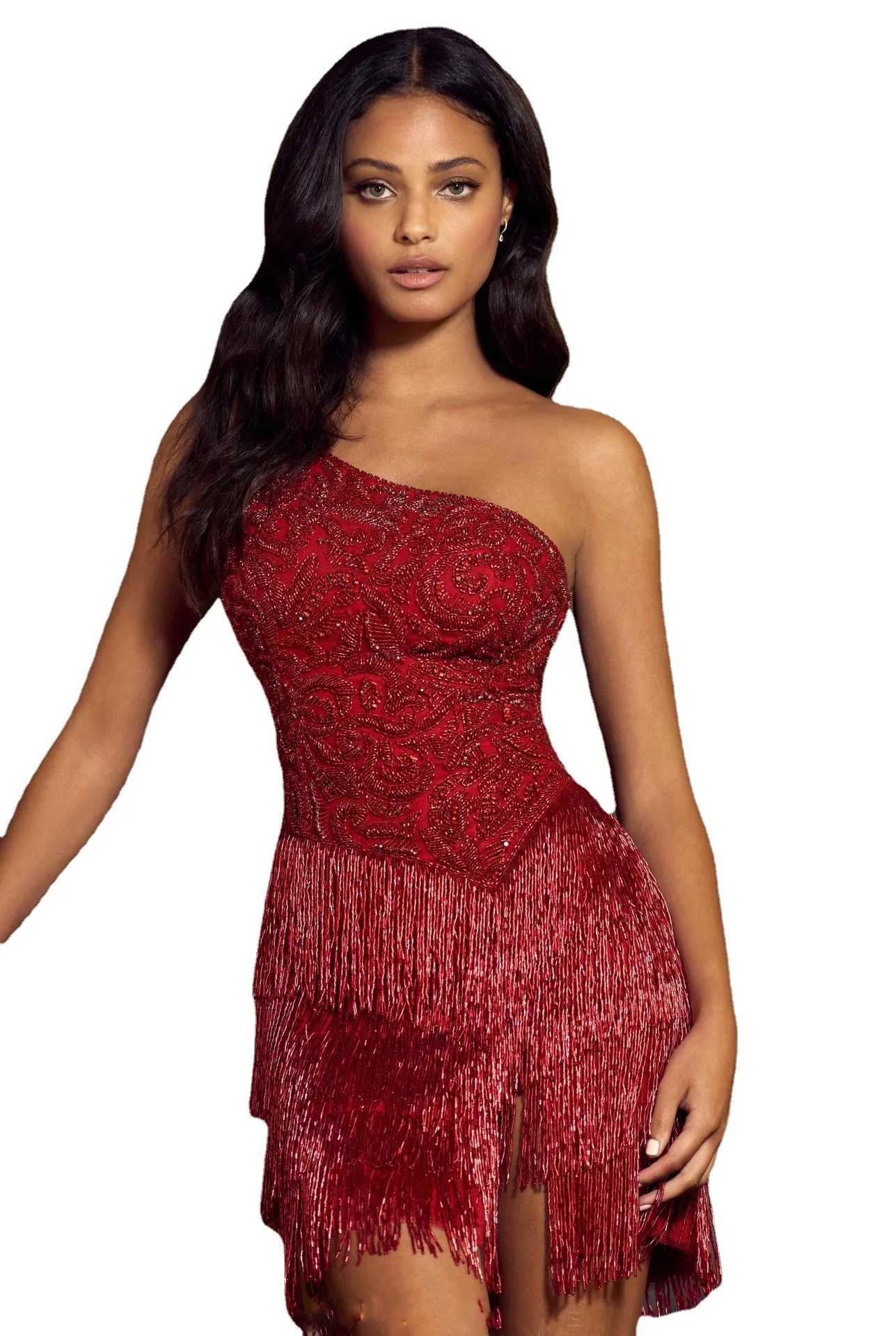 Women Sexy Sequins Tassels Mini Dress One Shoulder Sleeveless Backless Party Dress Fashion Bodycon Evening Dresses